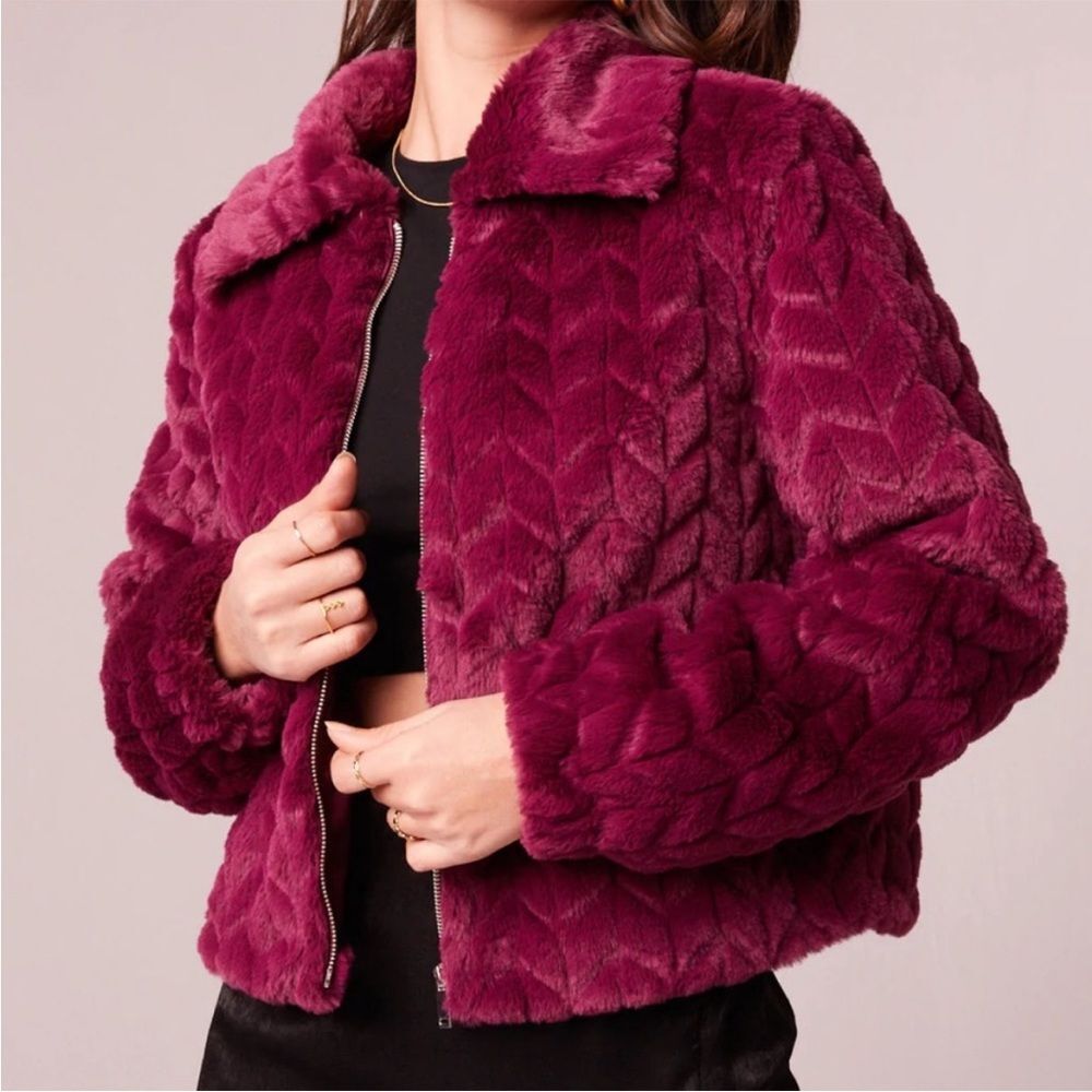 Band Of The Free Val Chevron Jacket ❄️ Eggplant ❄️ NWT ❄️ faux fur ❄️ medium